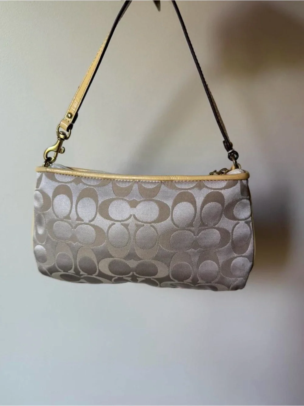 Coach Tan and Beige Signature Mini Shoulder Bag